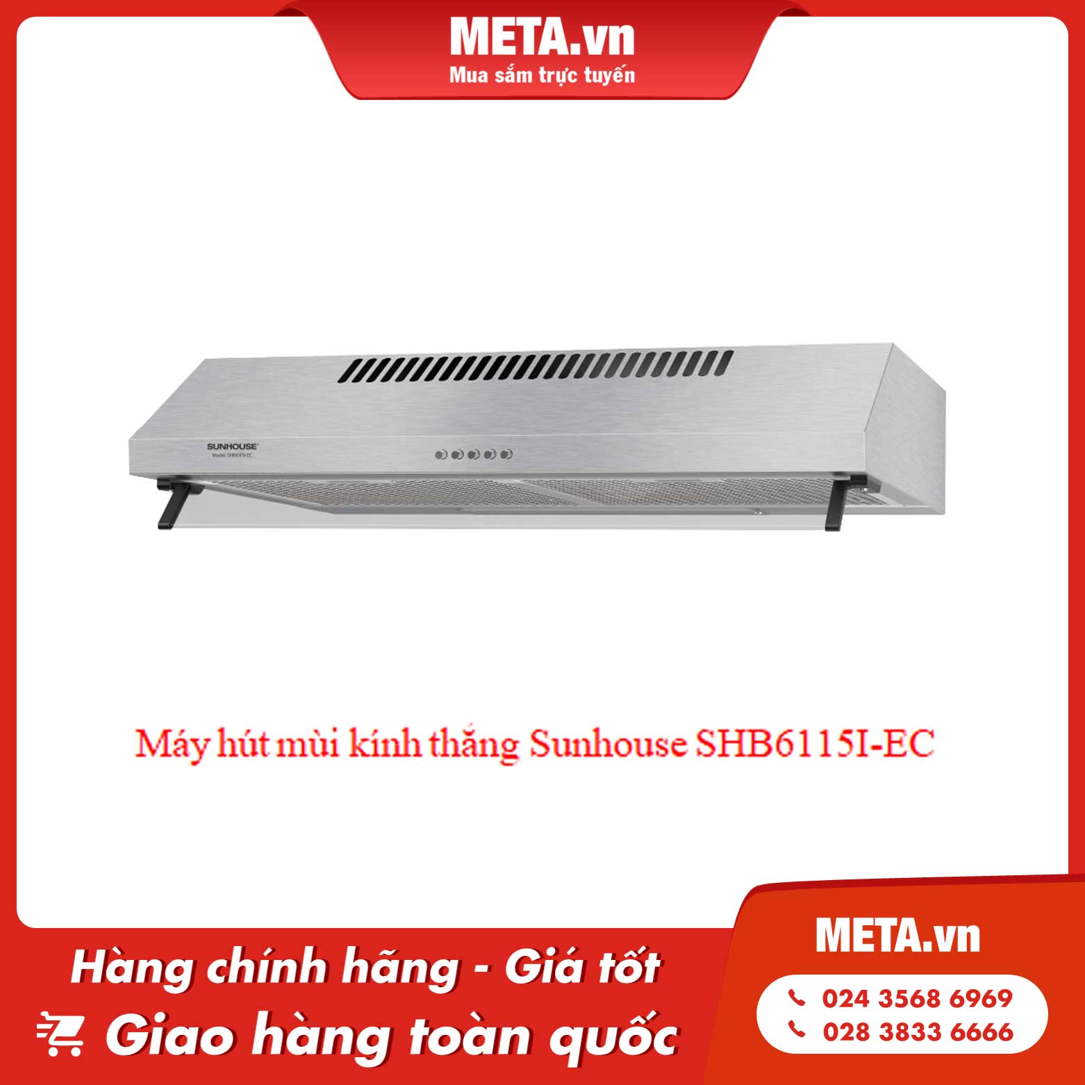 Máy hút mùi kính thẳng Sunhouse SHB6115I-EC