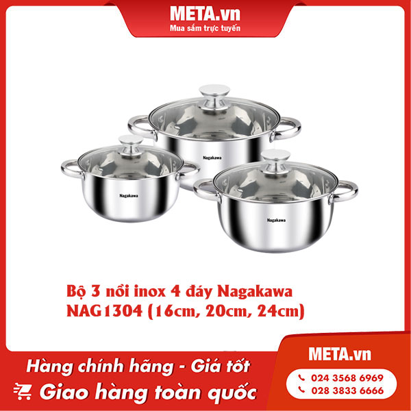Bộ nồi inox 4 đáy Nagakawa NAG1304