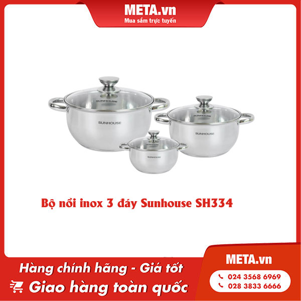 Bộ nồi cho bếp từ 3 đáy Sunhouse SH334