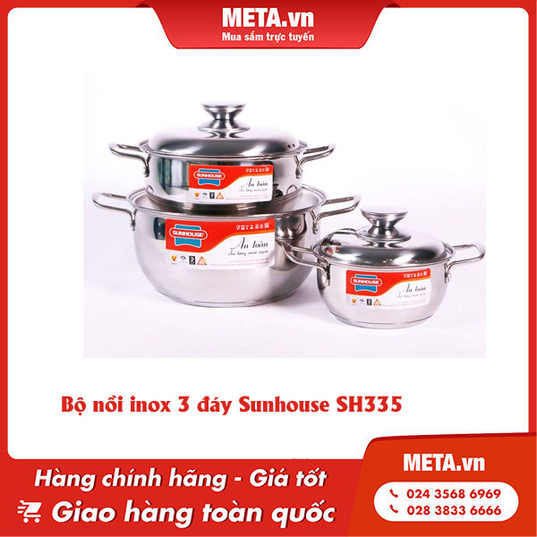 Bộ nồi cho bếp từ 3 đáy Sunhouse SH335