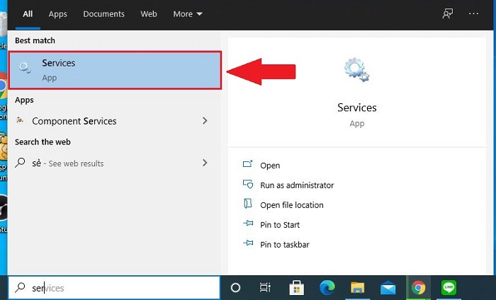 Mở cửa sổ Services trong Windows để sửa lỗi máy in bị pause