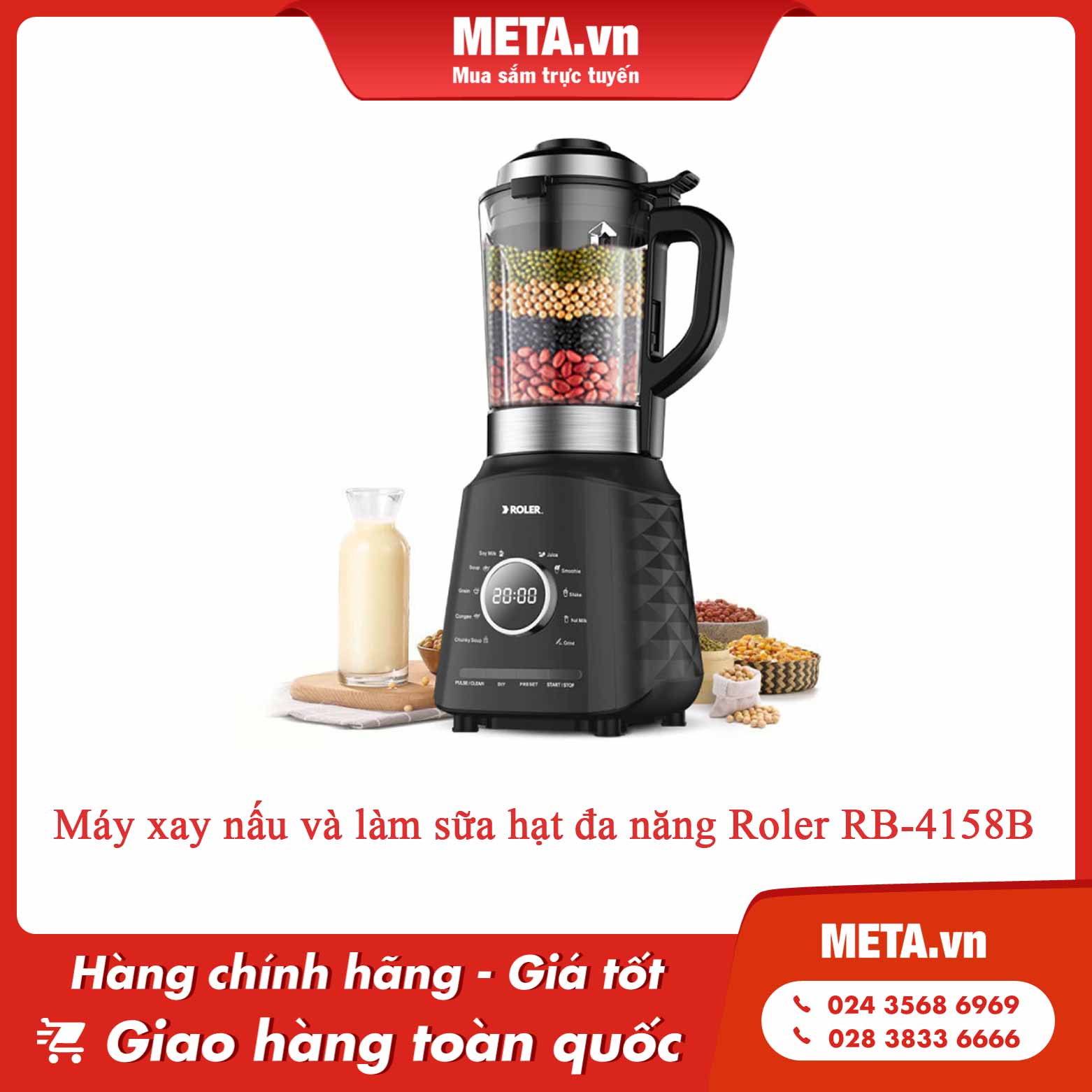 Máy xay nấu và làm sữa hạt đa năng Roler RB-4158B