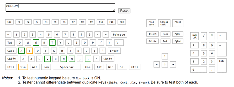 Test bàn phím online với Keyboard Tester