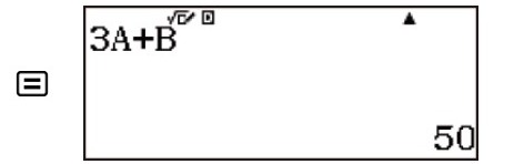 Kết quả sau khi bấm CALC trên máy tính 580 để tính biểu thức 3A + B với A = 10, B = 20
