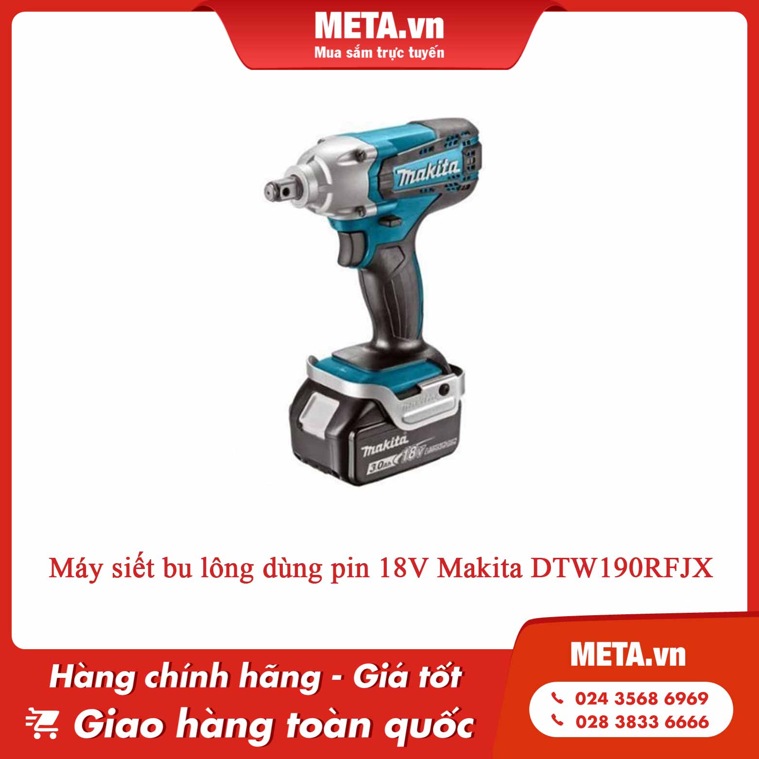 Máy siết bu lông dùng pin 18V Makita DTW190RFJX