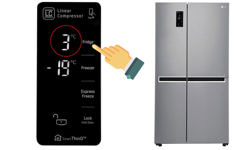 Điều chỉnh nhiệt độ tủ lạnh LG bằng bảng điều khiển