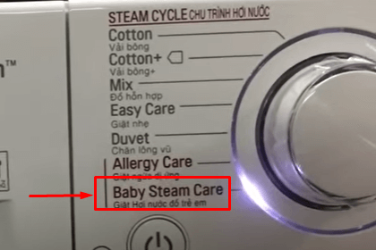 Chế độ giặt quần áo trẻ em bằng hơi nước Baby Steam Care trên máy giặt LG