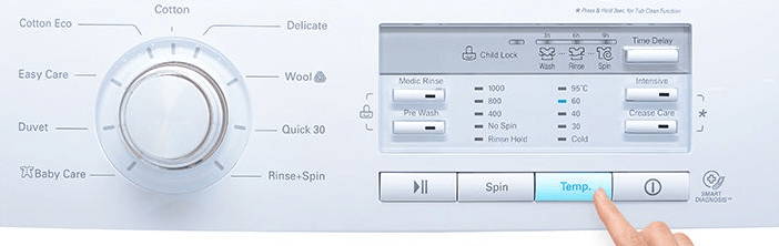 Nhấn Temp để lựa chọn nhiệt độ giặt mong muốn