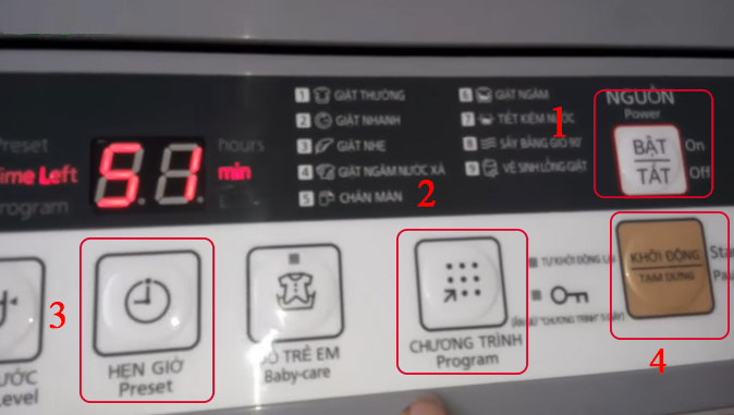 Cách cài đặt chế độ hẹn giờ máy giặt Panasonic cửa trên