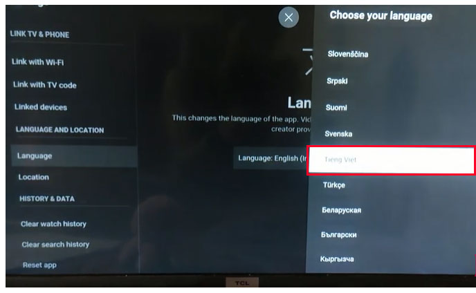 Cách cài đặt tiếng Việt cho YouTube trên tivi TCL