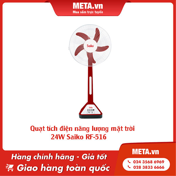 Quạt tích điện năng lượng mặt trời 24W Saiko RF-516
