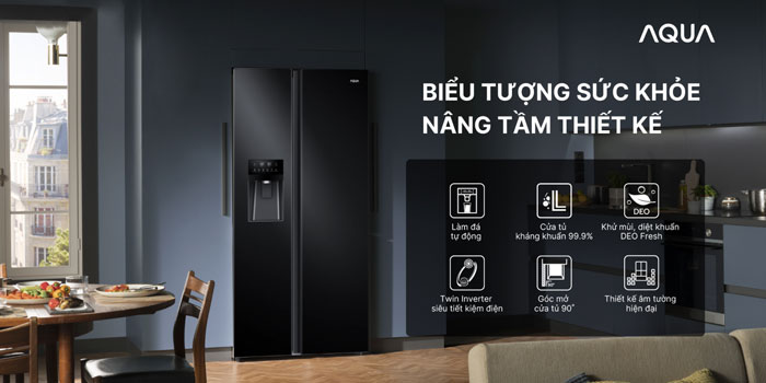 Tủ lạnh side by side AQUA