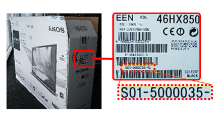 Tìm số serial trên bao bì đựng tivi Sony