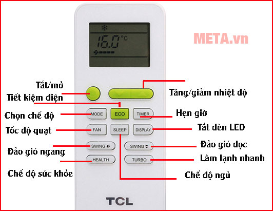  Giới thiệu các nút trên remote máy lạnh TCL