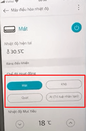Cách chọn chế độ vận hành cho điều hòa bằng điện thoại