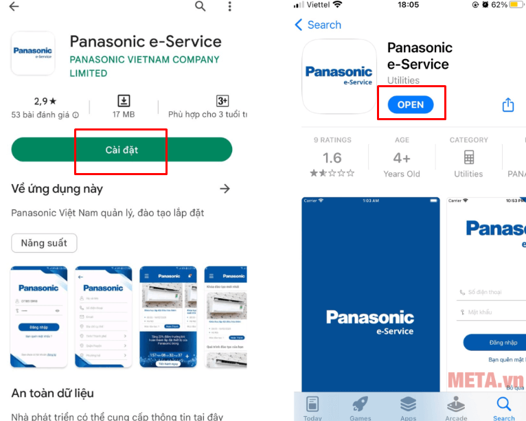 Tải ứng dụng E-service Panasonic trong cửa hàng CH Play và App Store