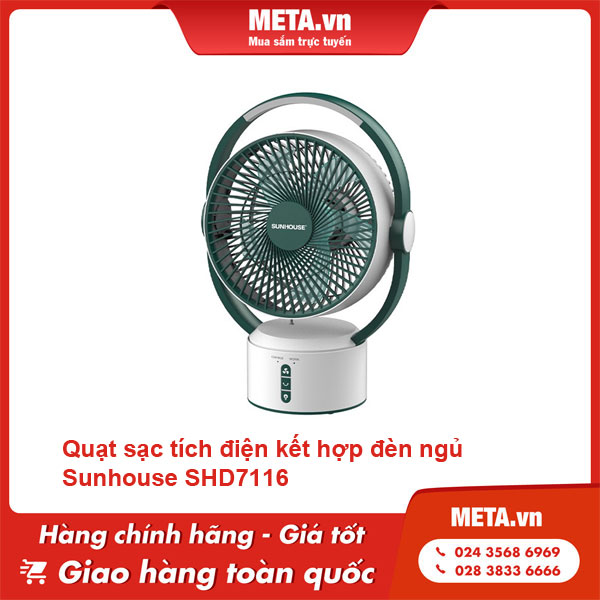 Quạt sạc tích điện kết hợp đèn ngủ Sunhouse SHD7116