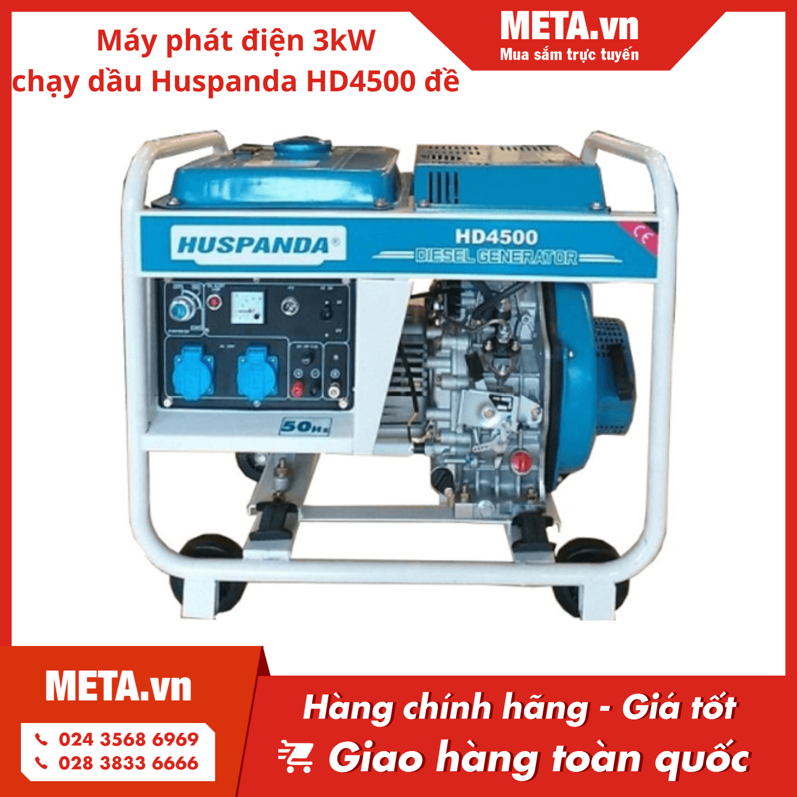 Máy phát điện 3kW chạy dầu Huspanda HD4500 đề