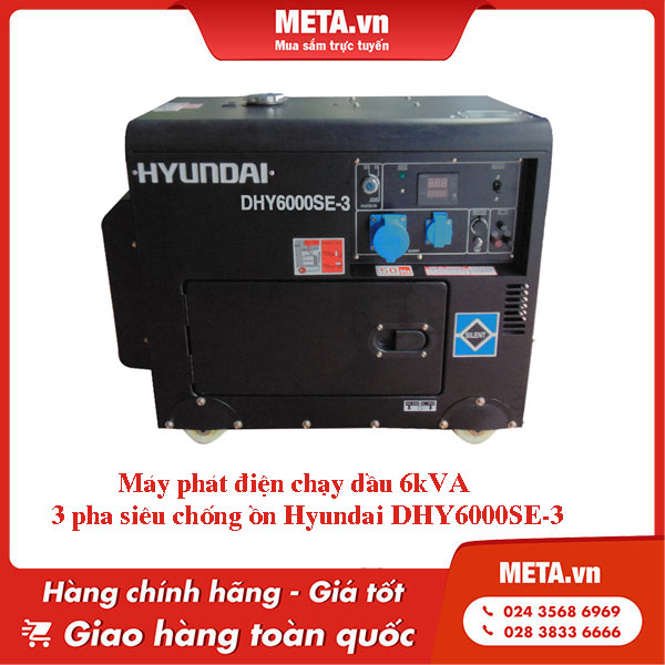 máy phát điện chạy dầu 6kVA 3 pha siêu chống ồn Hyundai DHY6000SE-3