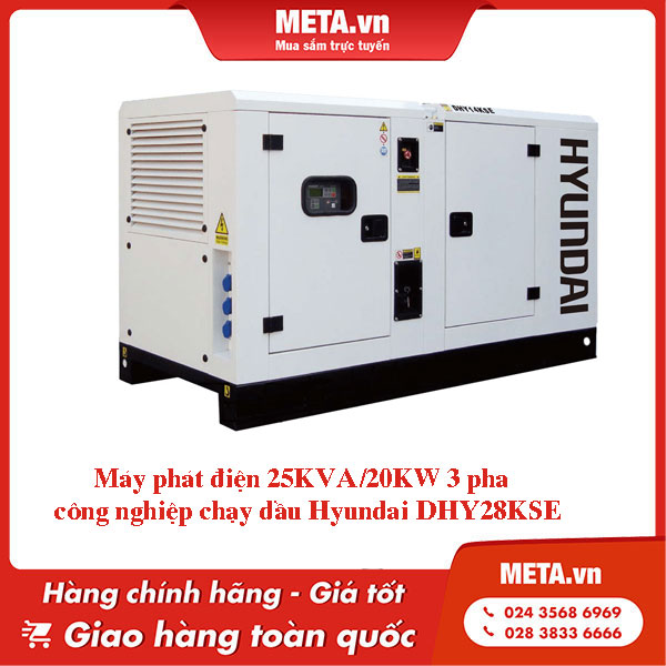 Máy phát điện 25kVA/20KW 3 pha công nghiệp chạy dầu Hyundai DHY28KSE