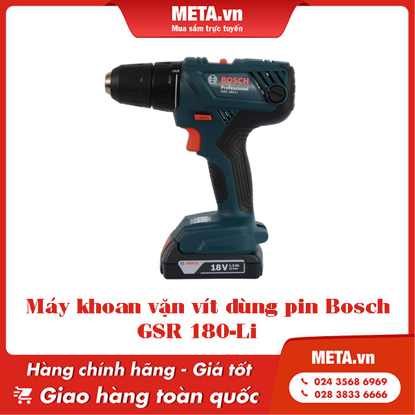 Máy khoan bắt vít dùng pin Bosch GSR 180-Li đi kèm hộp đựng, pin sạc và củ sạc Máy khoan bắt vít dùng pin Bosch GSR 180-Li đi kèm hộp đựng, pin sạc và củ sạc