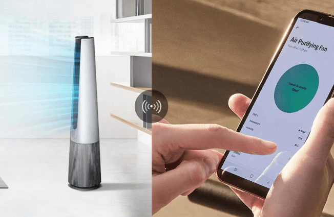 Máy lọc không khí PuriCare AeroTower của LG có thể điều khiển từ xa qua điện thoại