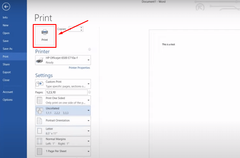 Nhấn vào Print để bắt đầu in tài liệu