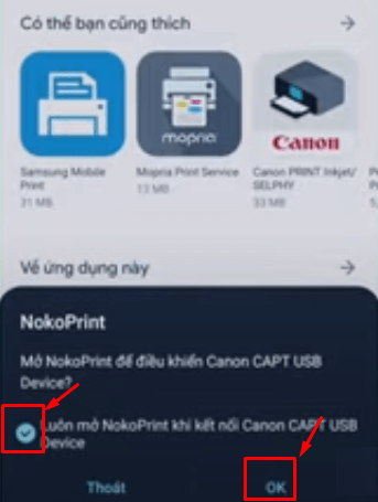 Cho phép ứng dụng NokoPrint kết nối điện thoại với máy in Canon
