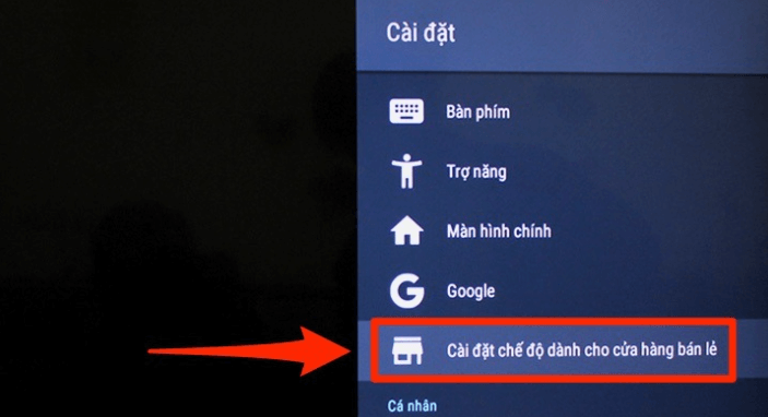 Chọn Cài đặt chế độ dành cho cửa hàng bán lẻ