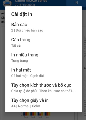 Cài đặt tùy chọn in từ điện thoại với máy in Canon