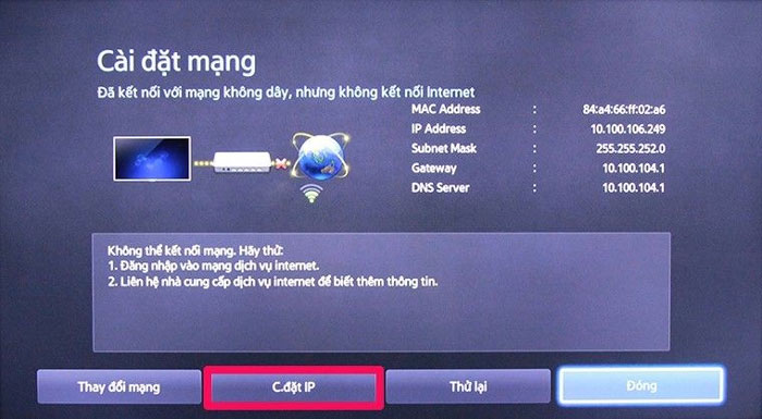 Do việc kết nối mạng cho tivi Sharp chưa thành công