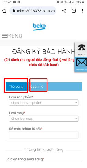 Cách kích hoạt bảo hành tủ lạnh Beko qua website trên điện thoại