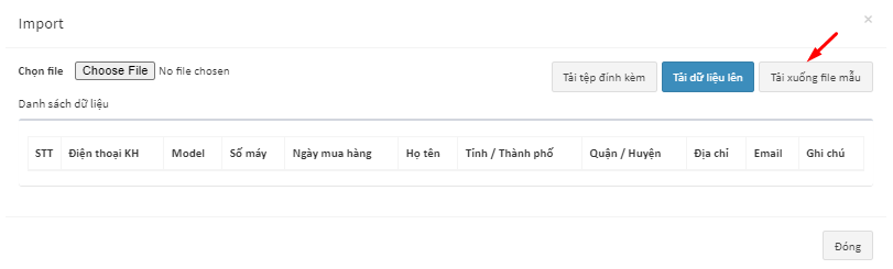 Cách đăng ký bảo hành tủ lạnh Panasonic cho đại lý/cửa hàng - Click nút Tải xuống file mẫu 