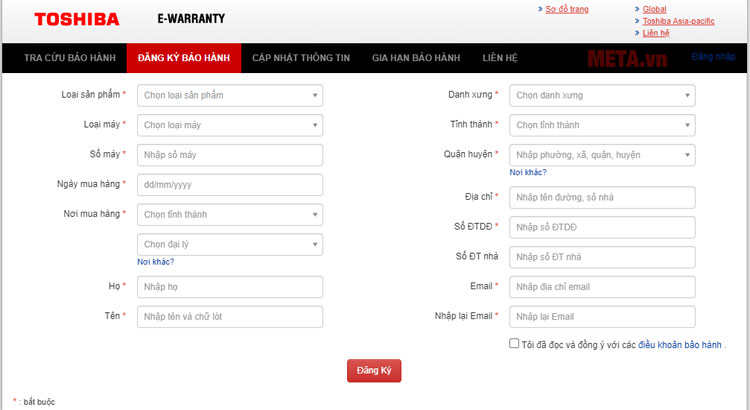 Cách kích hoạt bảo trì tủ lạnh Toshiba qua website