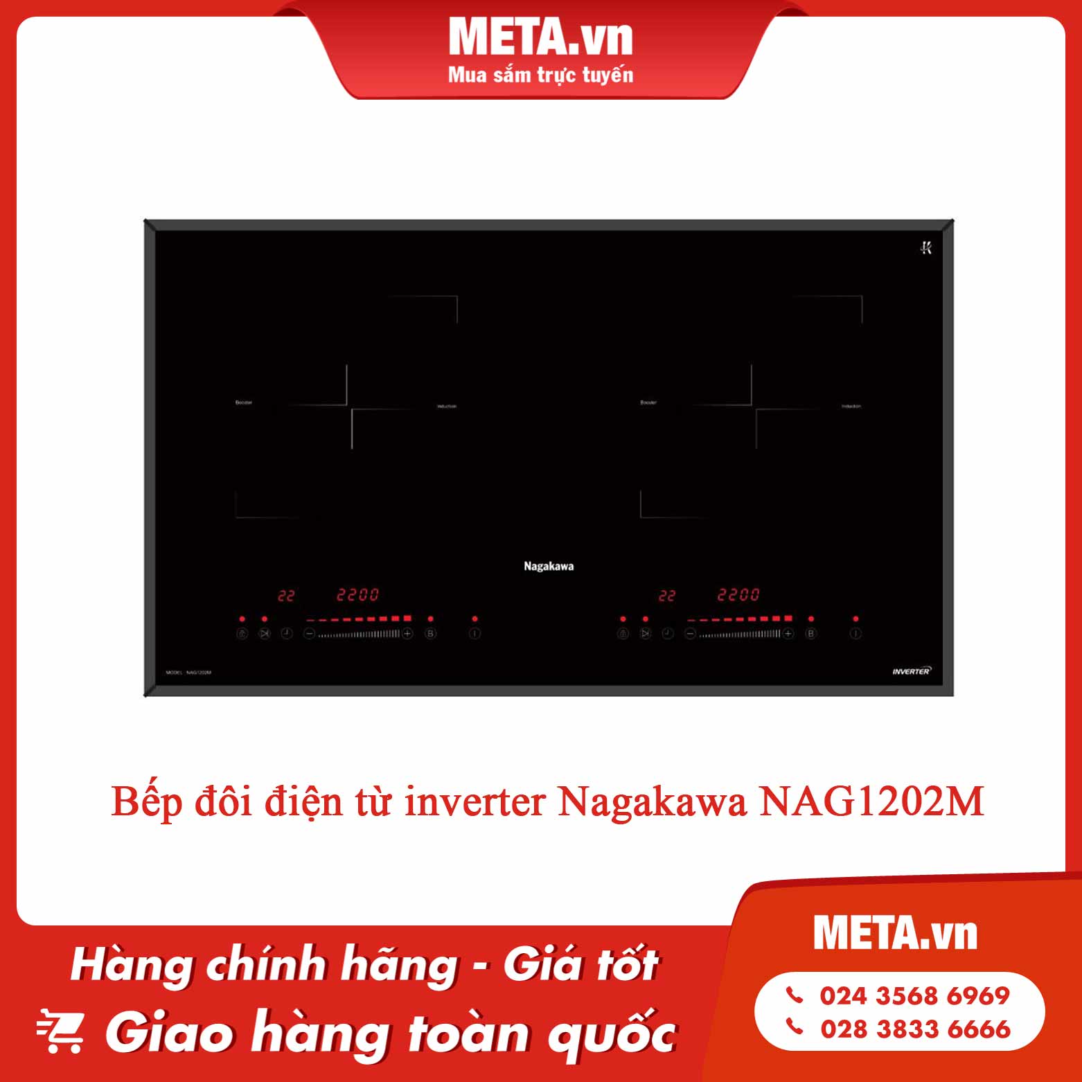 Bếp đôi điện từ inverter cao cấp Nagakawa NAG1202M