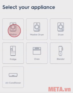 Chọn Washer/Máy giặt trong Catalogue các thiết bị trên màn hình ứng dụng