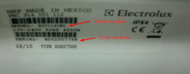 Cách tìm số seri và model máy sấy quần áo Electrolux