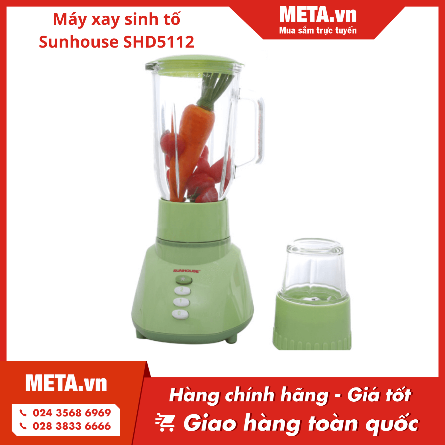 Máy xay sinh tố cối thủy tinh Sunhouse SHD5112