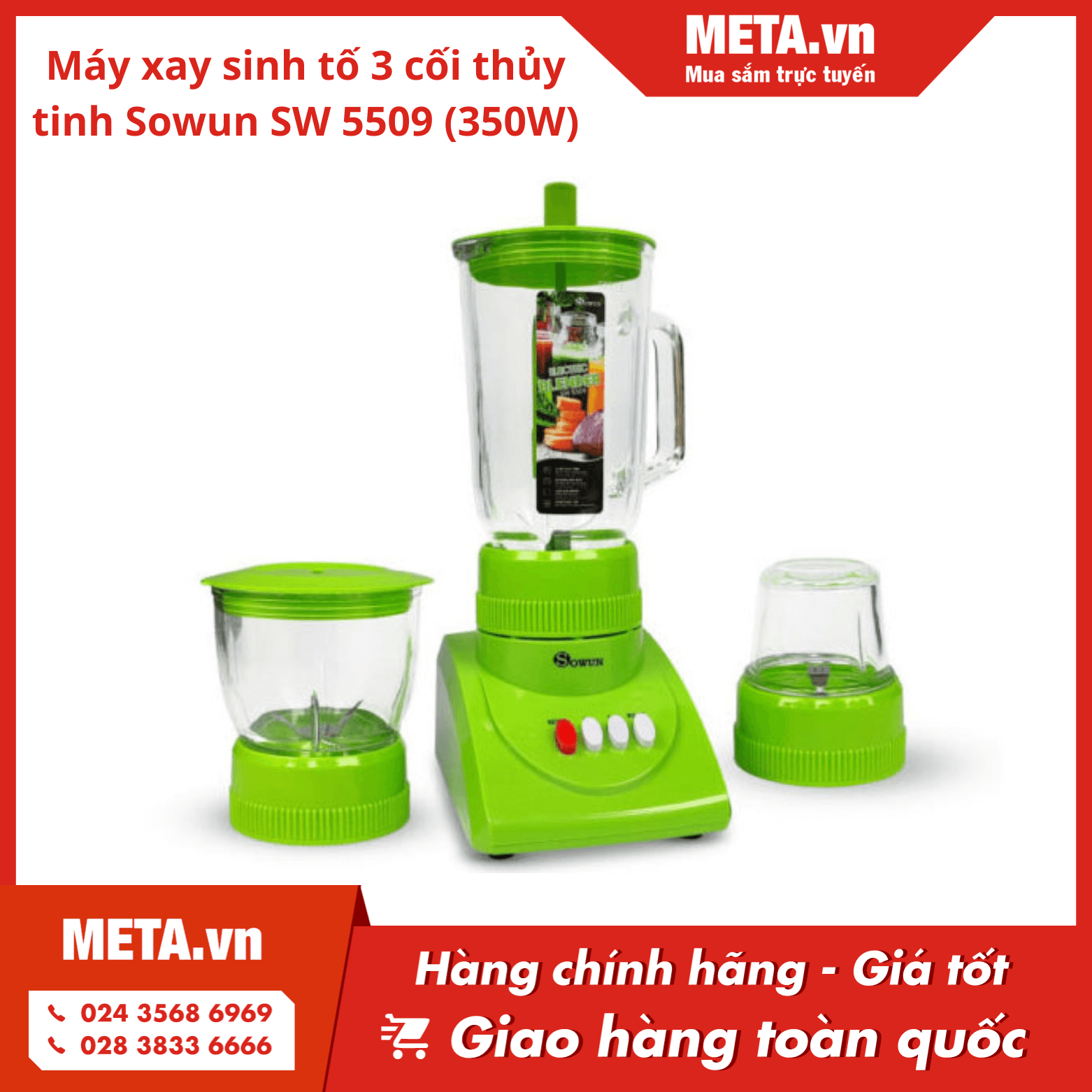 Máy xay sinh tố 3 cối thủy tinh Sowun SW 5509 (350W)