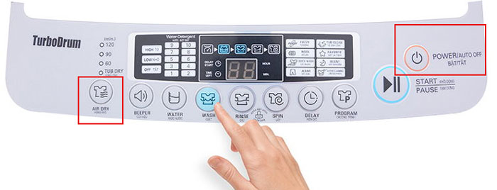 Cách bật chế độ hong khô Air Dry trên các dòng máy có nút Air Dry riêng biệt