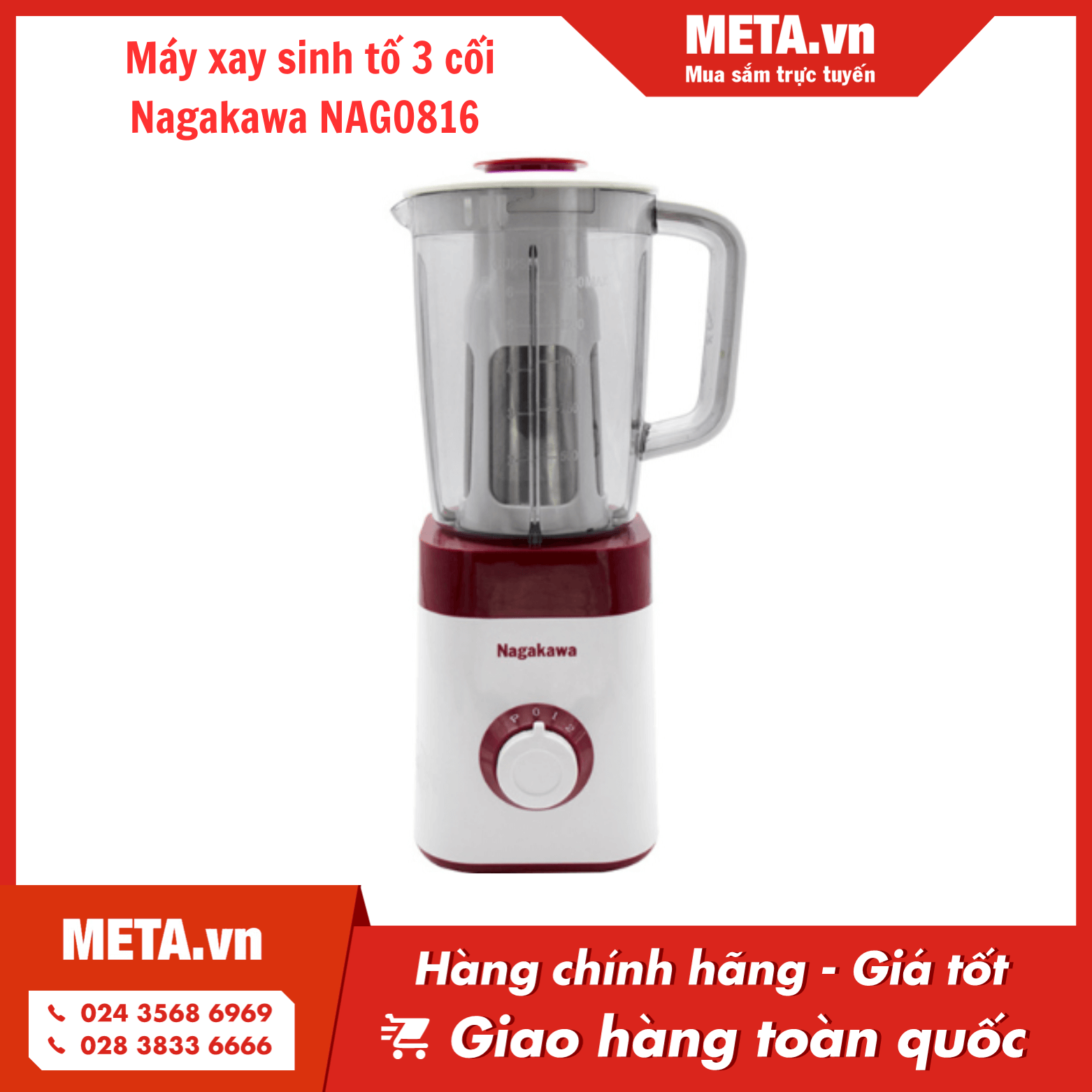 Máy xay sinh tố 3 cối Nagakawa NAG0816