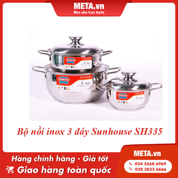 bộ nồi inox 3 đáy Sunhouse SH335