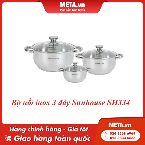 Bộ nồi inox 3 đáy Sunhouse SH334