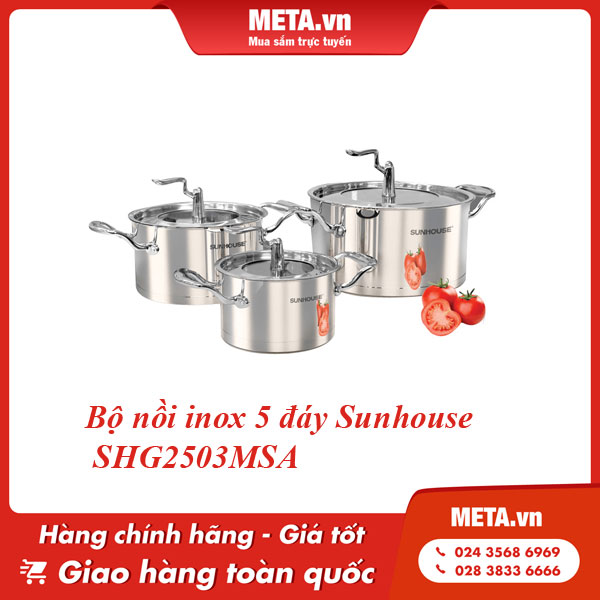 Bộ nồi inox 5 đáy Sunhouse SHG2503MSA