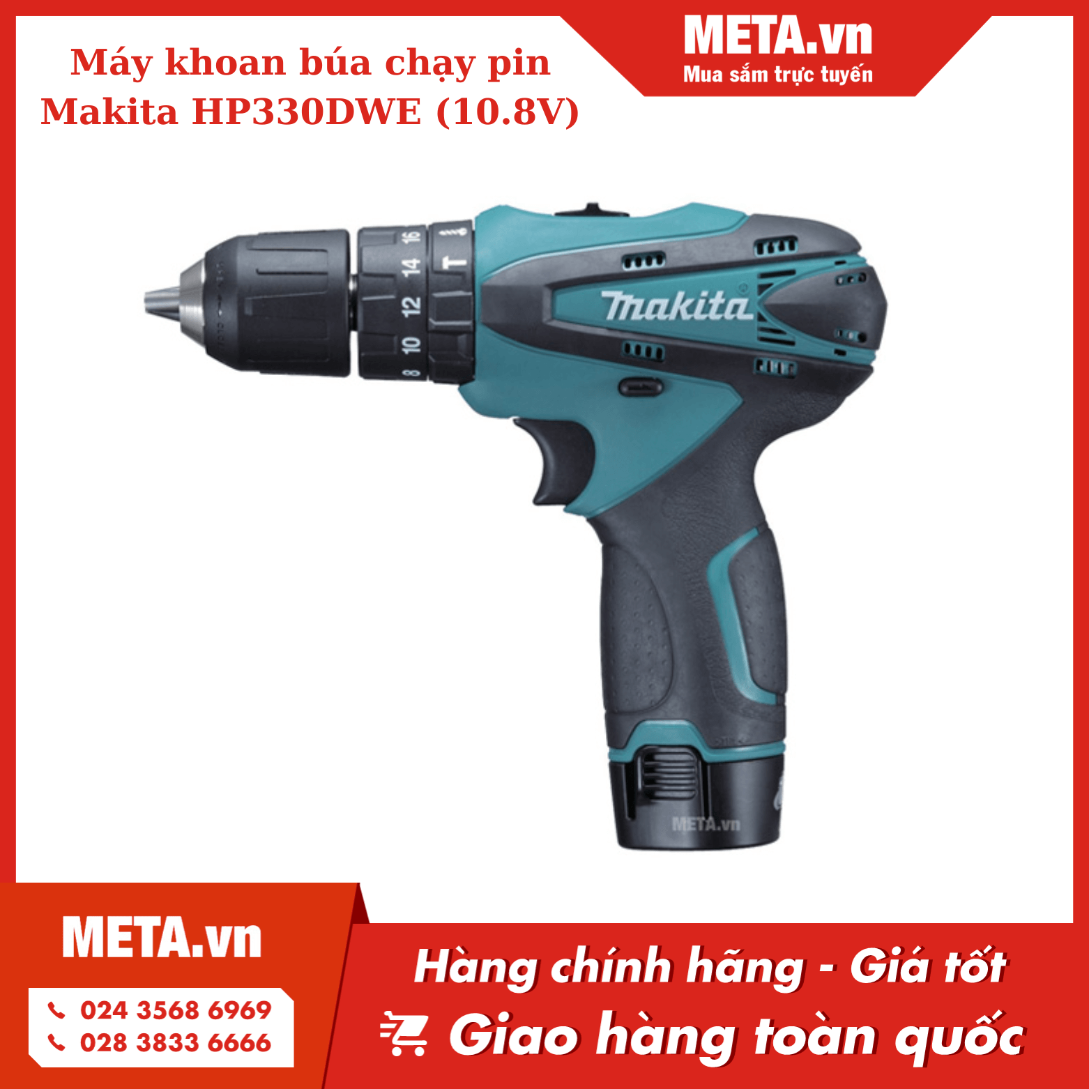 Máy khoan búa chạy pin Makita HP330DWE (10,8V)