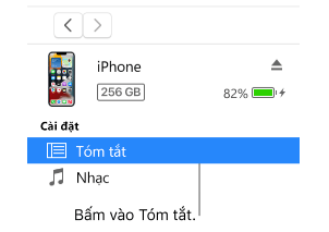 Trong phần Cài đặt, bạn bấm vào Tóm tắt