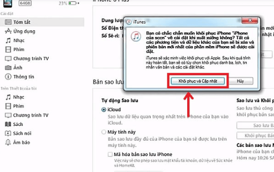 Chọn Khôi phục và Cập nhật
