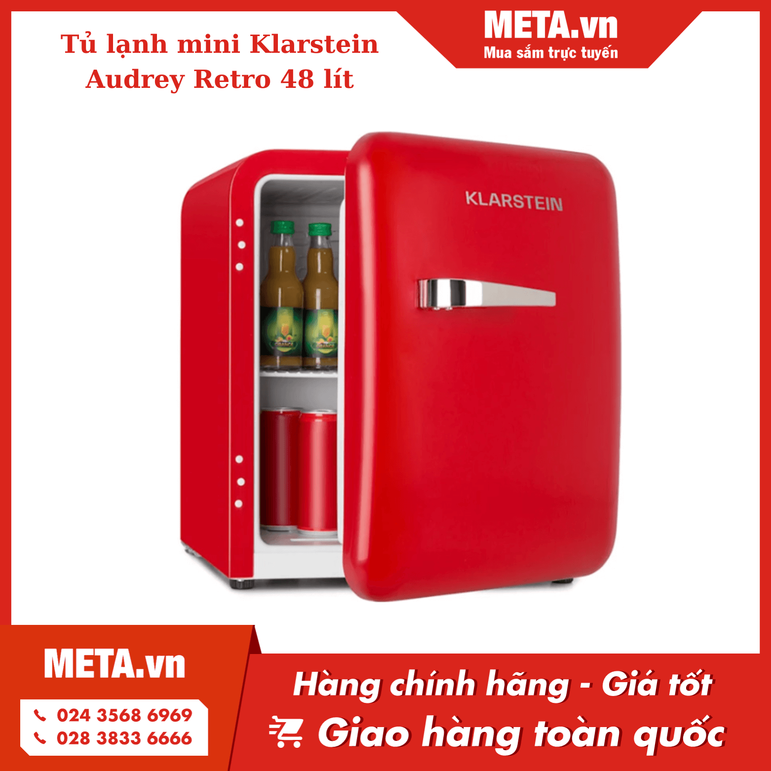 Tủ lạnh màu đỏ mini Klarstein 48 lít Audrey Retro 