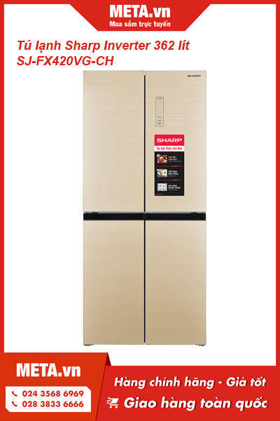 Tủ lạnh màu vàng champagne 4 cửa Sharp 362 lít SJ-FX420VG-CH