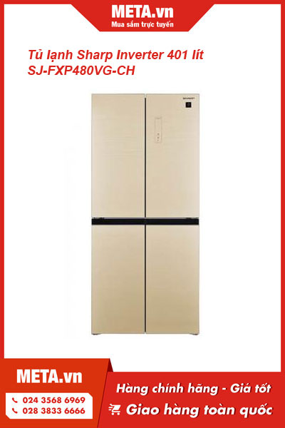 Tủ lạnh màu vàng champagne 4 cửa Sharp 401 lít SJ-FXP480VG-CH